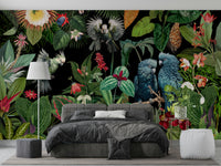 Lush tropical vintage collage mural for stylish walls.

