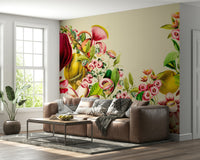 Crimson & Cream Floral Wall Mural for Home Decor

