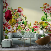 Classic Crimson & Cream Garden Wall Mural Design

