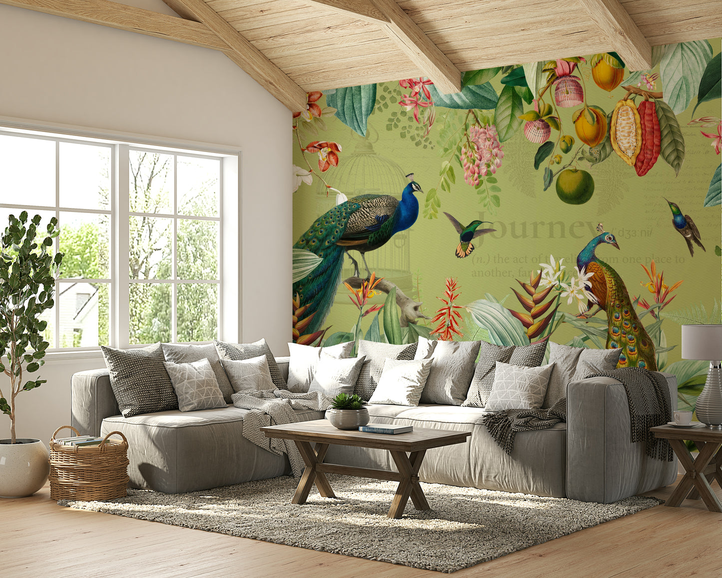 Classic vintage botanical mural for timeless style.

