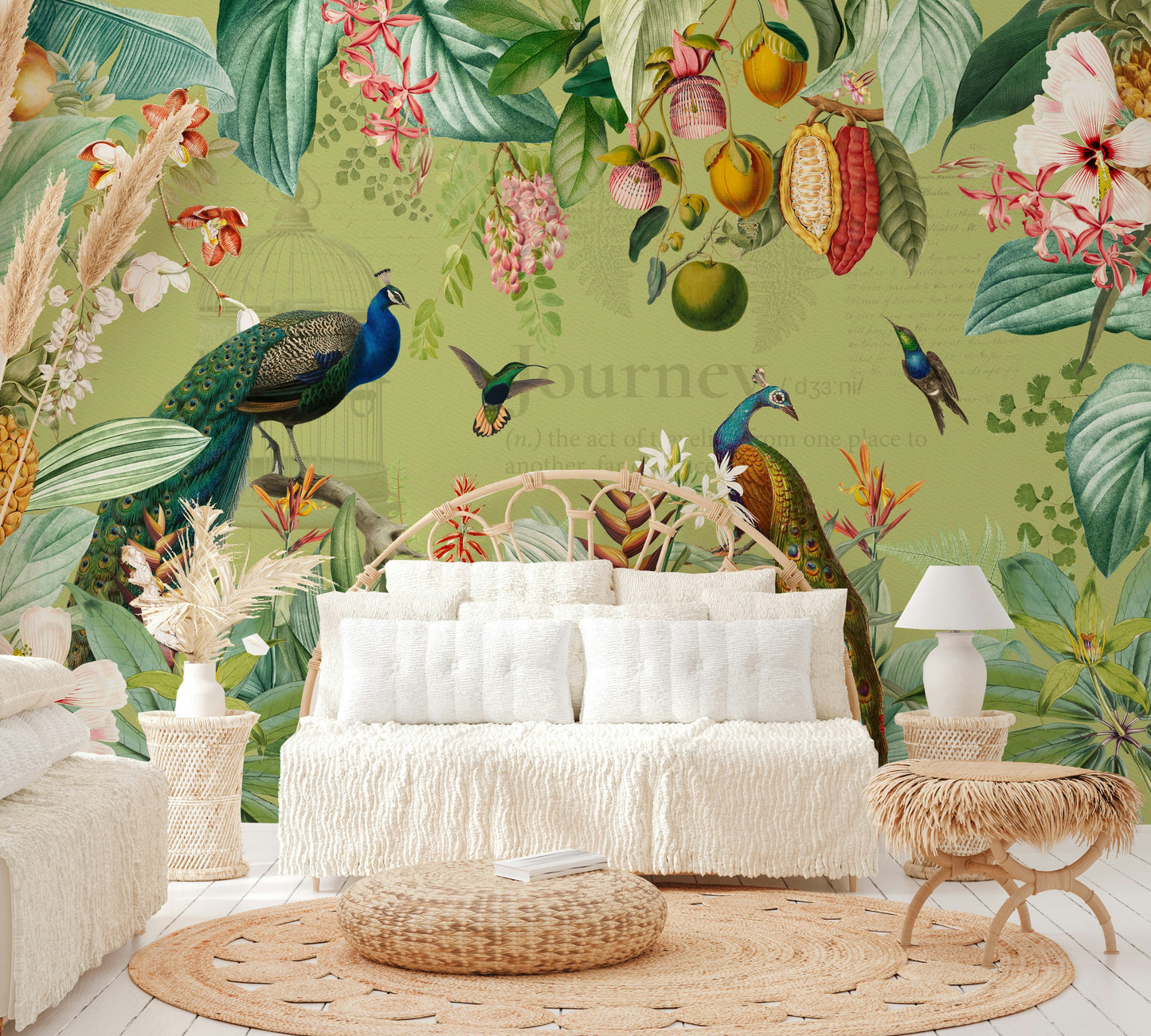 Elegant vintage botanical mural for a nature-inspired room.

