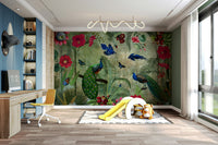 Lush tropical peacock paradise wall mural

