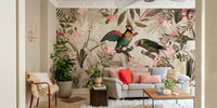 Vintage voyage mural with tropical rainforest