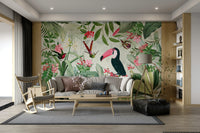 Tropical vintage Eden mural with lush greenery