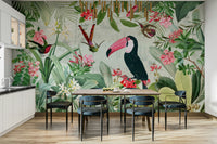 Tropical Eden wall mural with vibrant floral designs