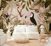 Lush jungle oasis mural transforming your living space.

