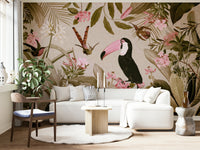 Green jungle mural perfect for nature lovers' walls.

