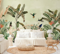 Jungle leaves and wildlife mural for home decor

