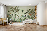 Nature-inspired jungle mural with vibrant details

