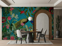 Vintage peacock wallpaper mural for a refined touch.

