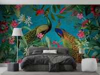 Peacock design mural for a classic vintage aesthetic.

