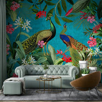 Vintage peacock mural for luxurious interior style.

