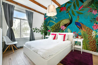 Vintage peacock mural creating a chic, timeless look.

