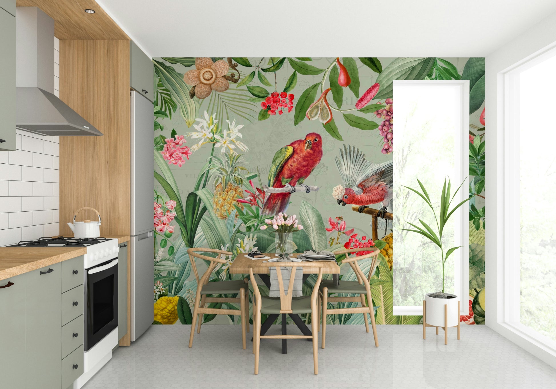 Serene garden wall mural with vintage style details