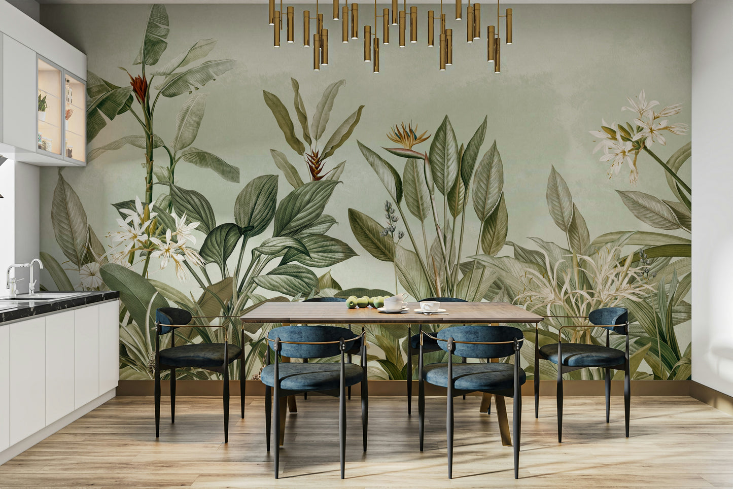 Serene botanical garden wall mural for calm spaces.

