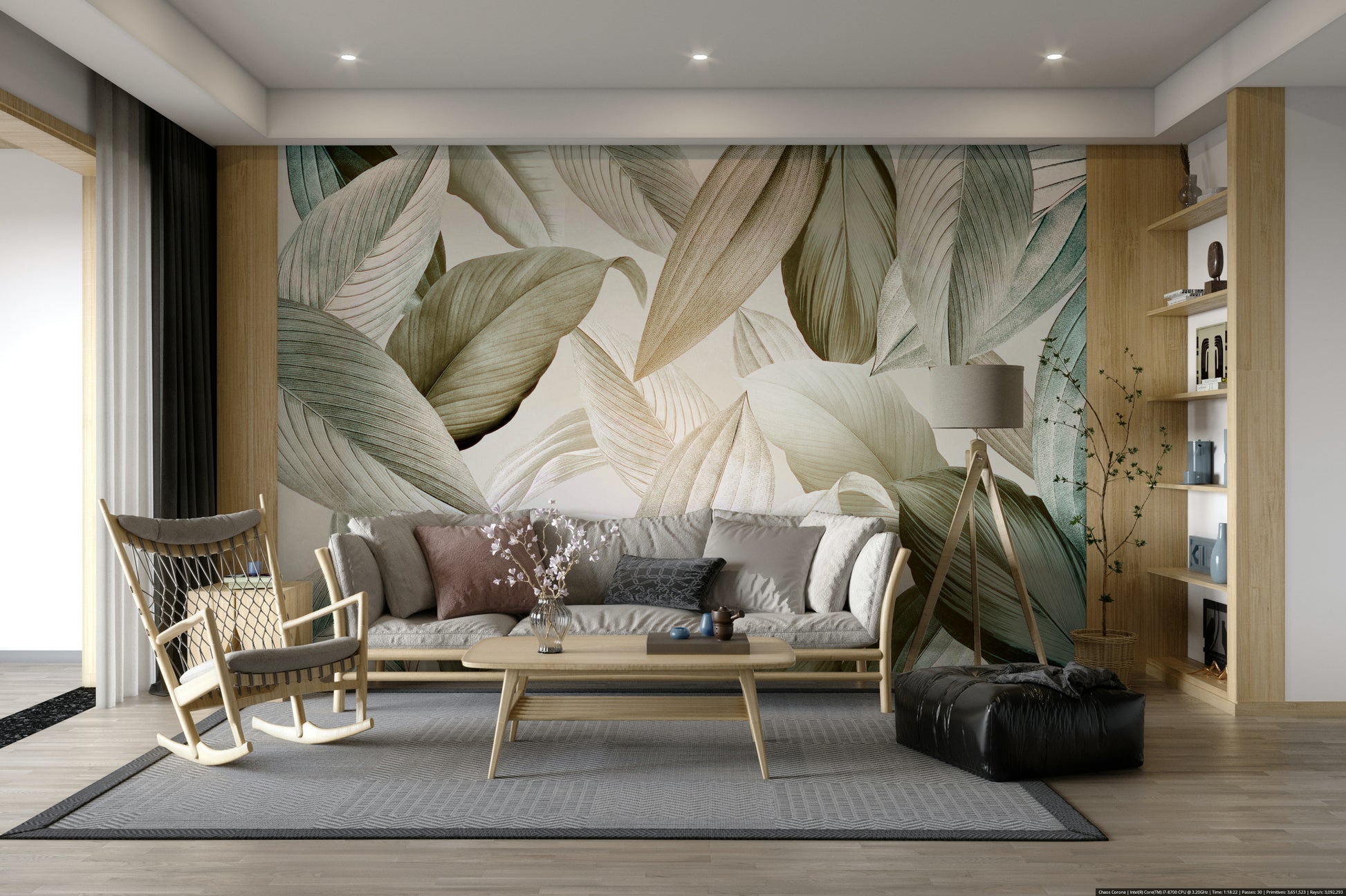 Soothing Whispering Leaves design for bedroom walls.

