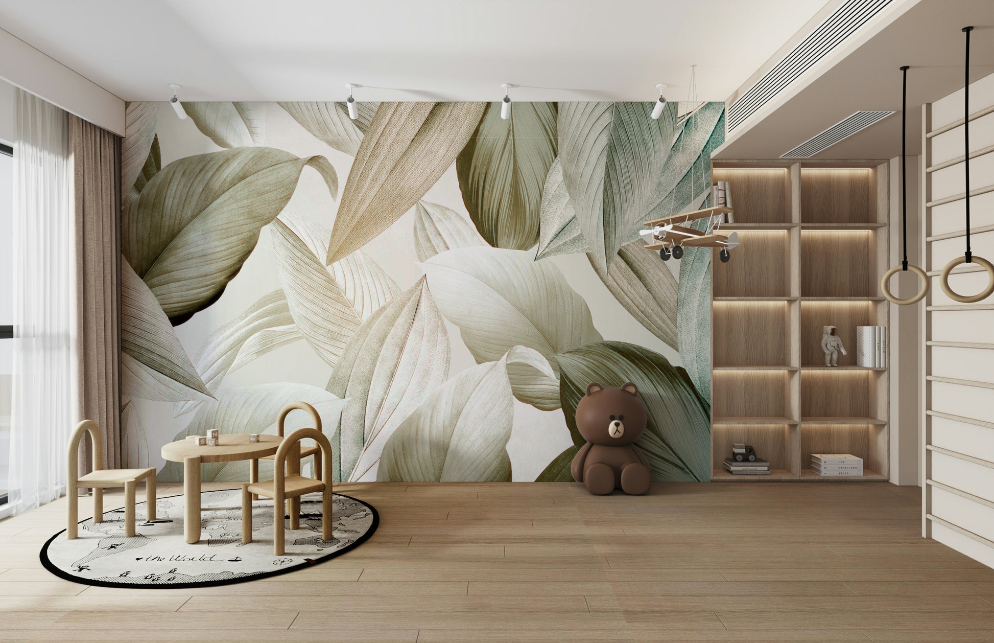 Serene Whispering Leaves mural for a calming space.

