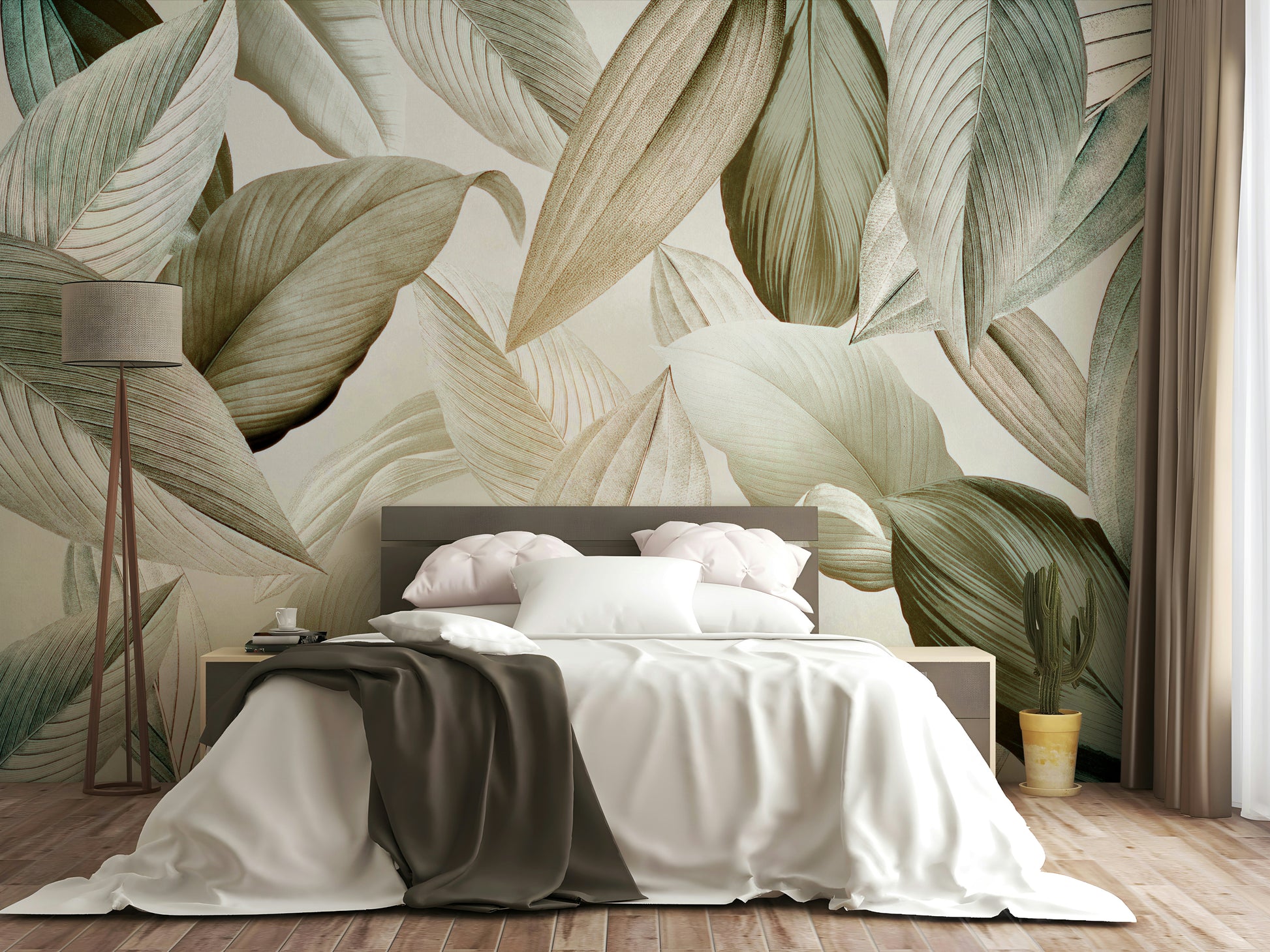 Tranquil Whispering Leaves mural for home decor.

