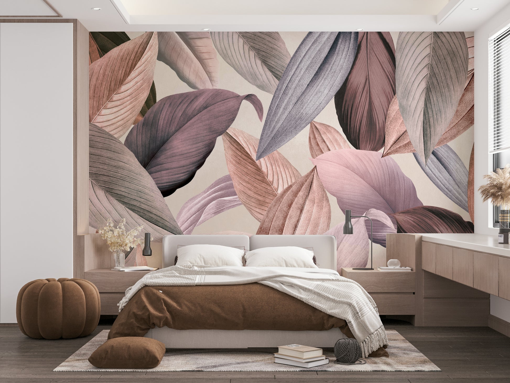 Elegant floral mural design with calming green shades


