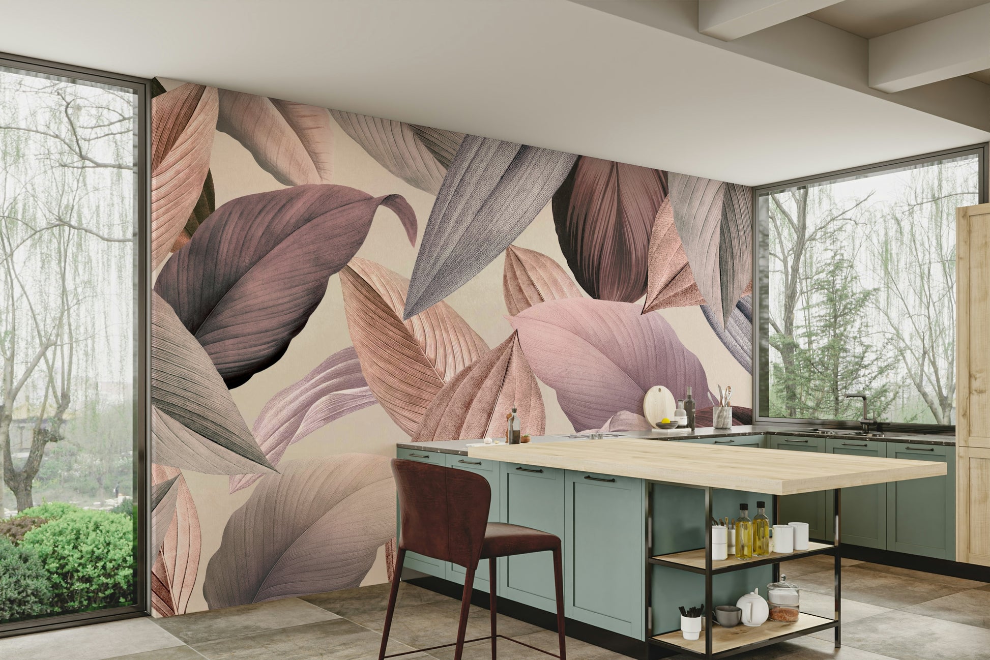 Elegant botanical mural design for home decor

