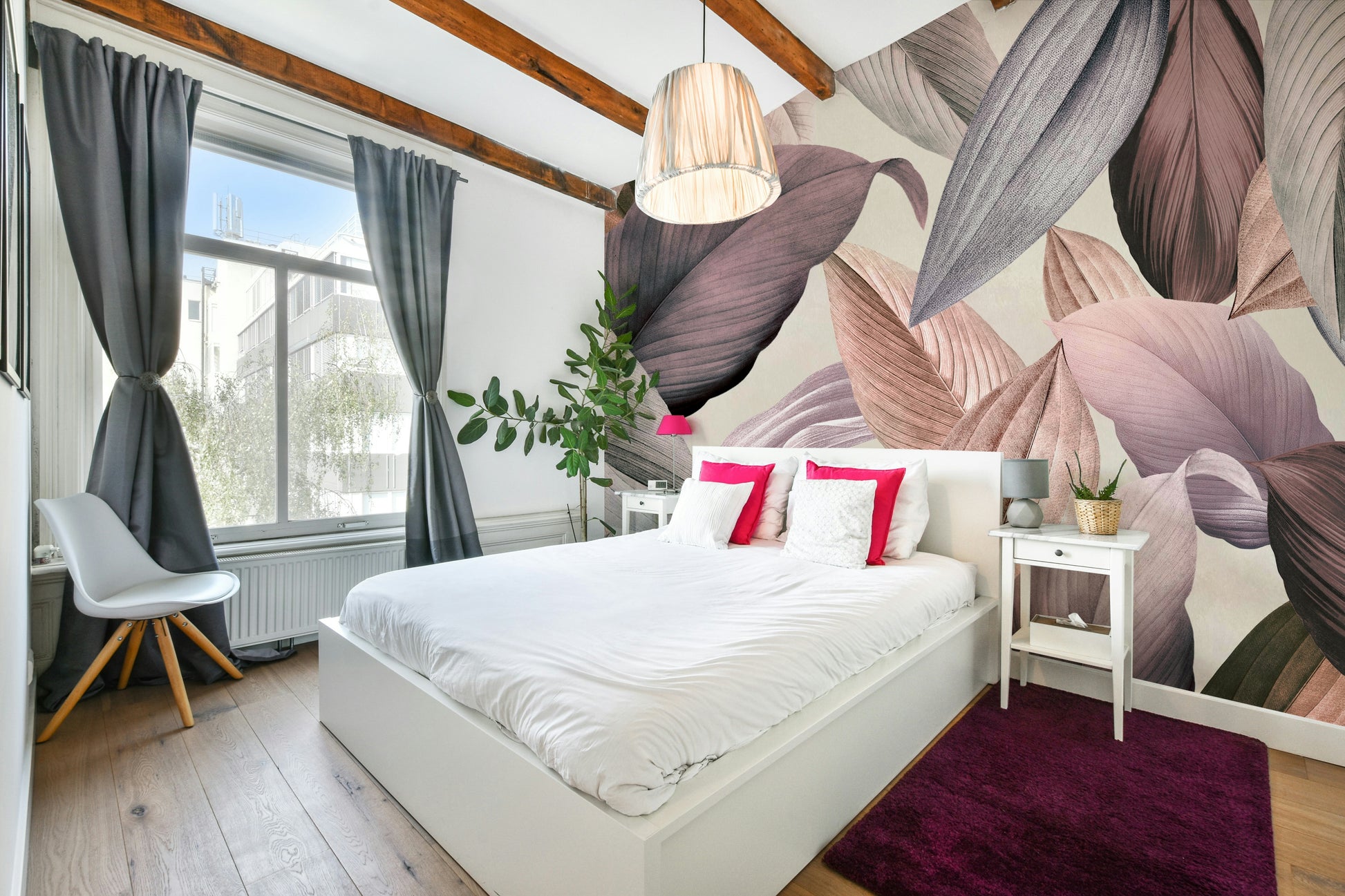 Beautiful botanical wall mural with calming greens

