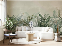 Serene wall mural featuring lush garden plants.

