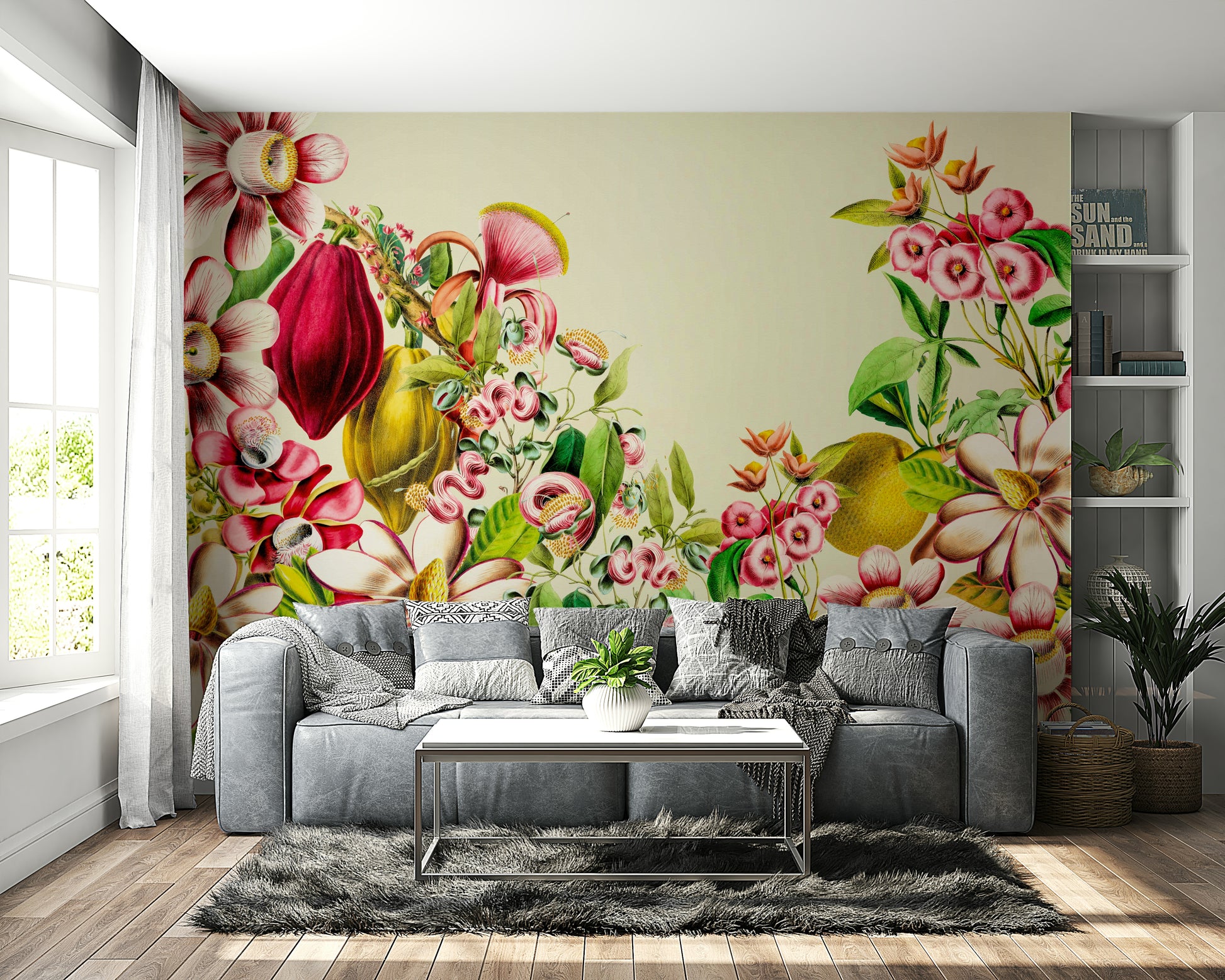 Rustic vintage botanical garden wall mural for bedrooms.


