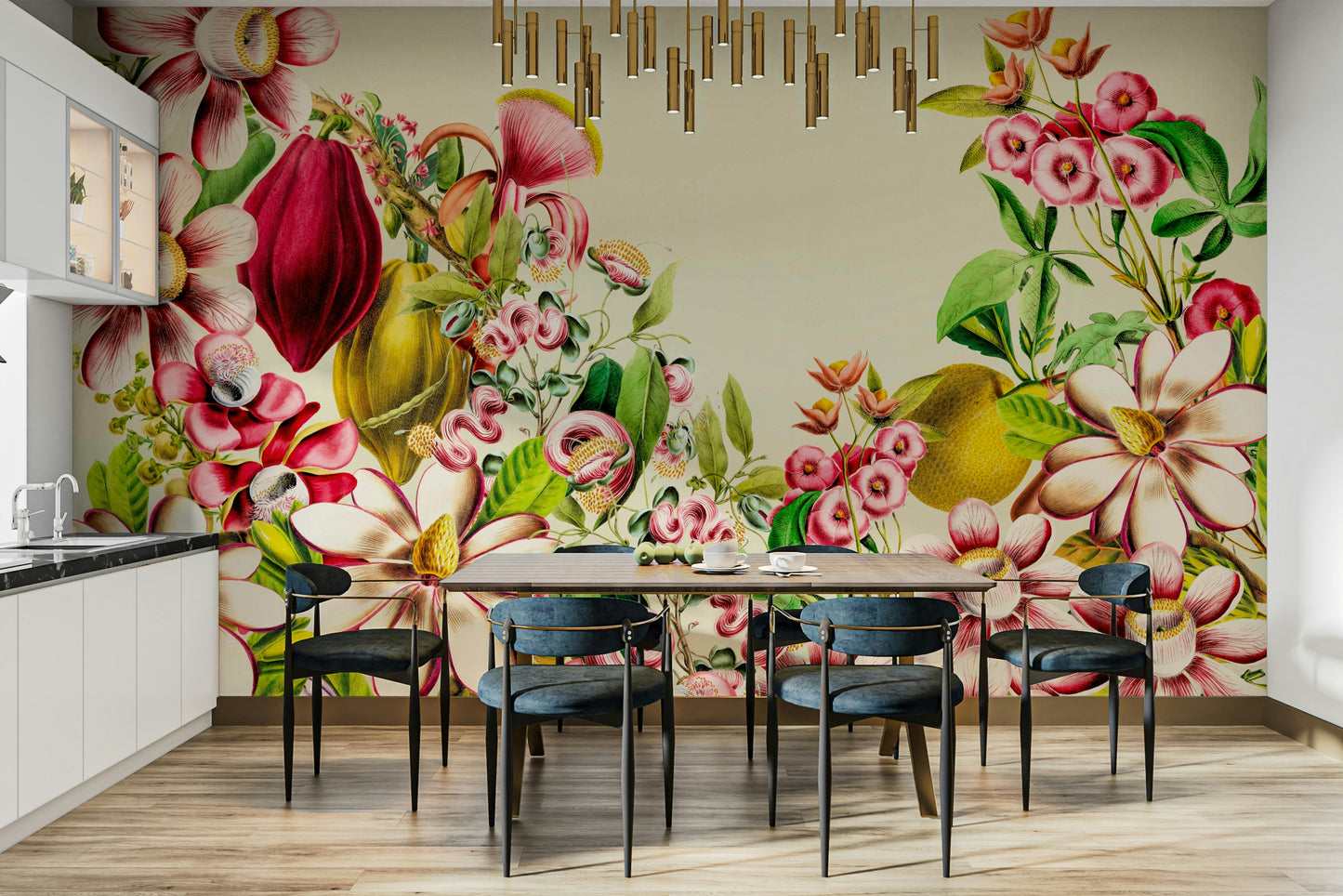 Botanical garden wall mural with vintage aesthetics.

