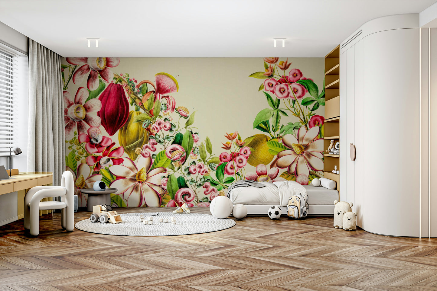 Elegant vintage botanical garden mural for walls.

