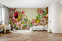 Elegant vintage botanical garden mural for walls.

