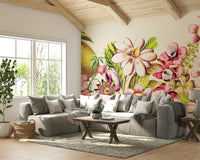 Floral vintage garden mural design for living room