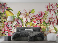 Vibrant vintage floral wall mural for home styling