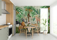 Colorful tropical flowers and leaves mural design

