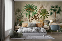 Classic African wildlife mural with a serene landscape

