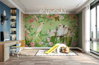 Peaceful floral and bird wall art with roses and cockatoos.


