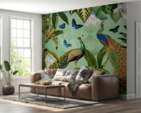 Whimsical garden scene with vibrant flowers mural

