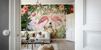 Flamingo bird and botanical wallpaper mural.

