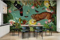 Vibrant rainforest landscape wall mural artwork.

