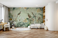 Exotic palm trees and vintage expedition wall mural.

