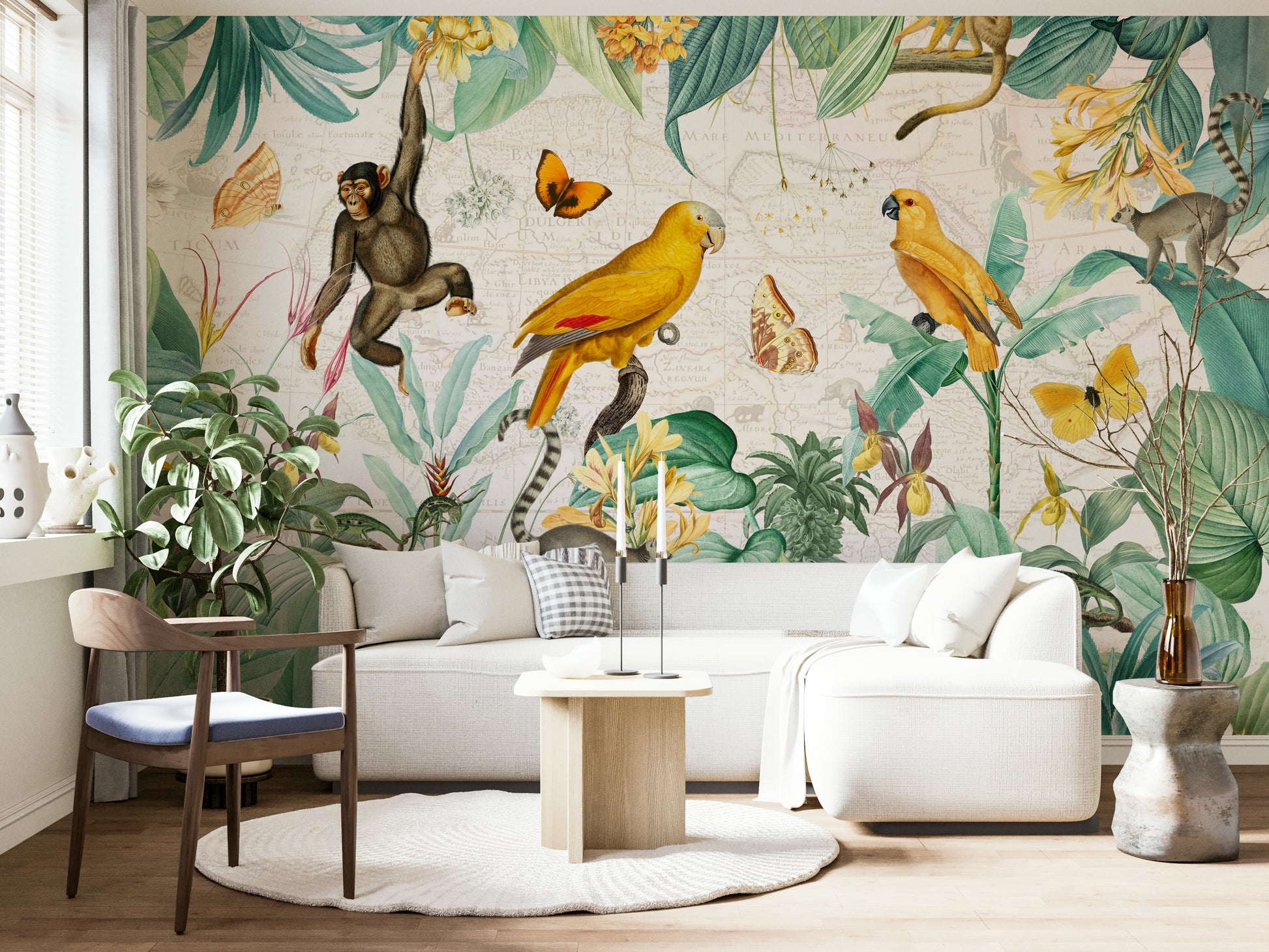 Antique jungle-themed wall art for vintage lovers.

