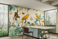 Vibrant jungle scene in vintage design for walls.

