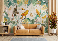 Jungle animals and tropical plants wall mural.

