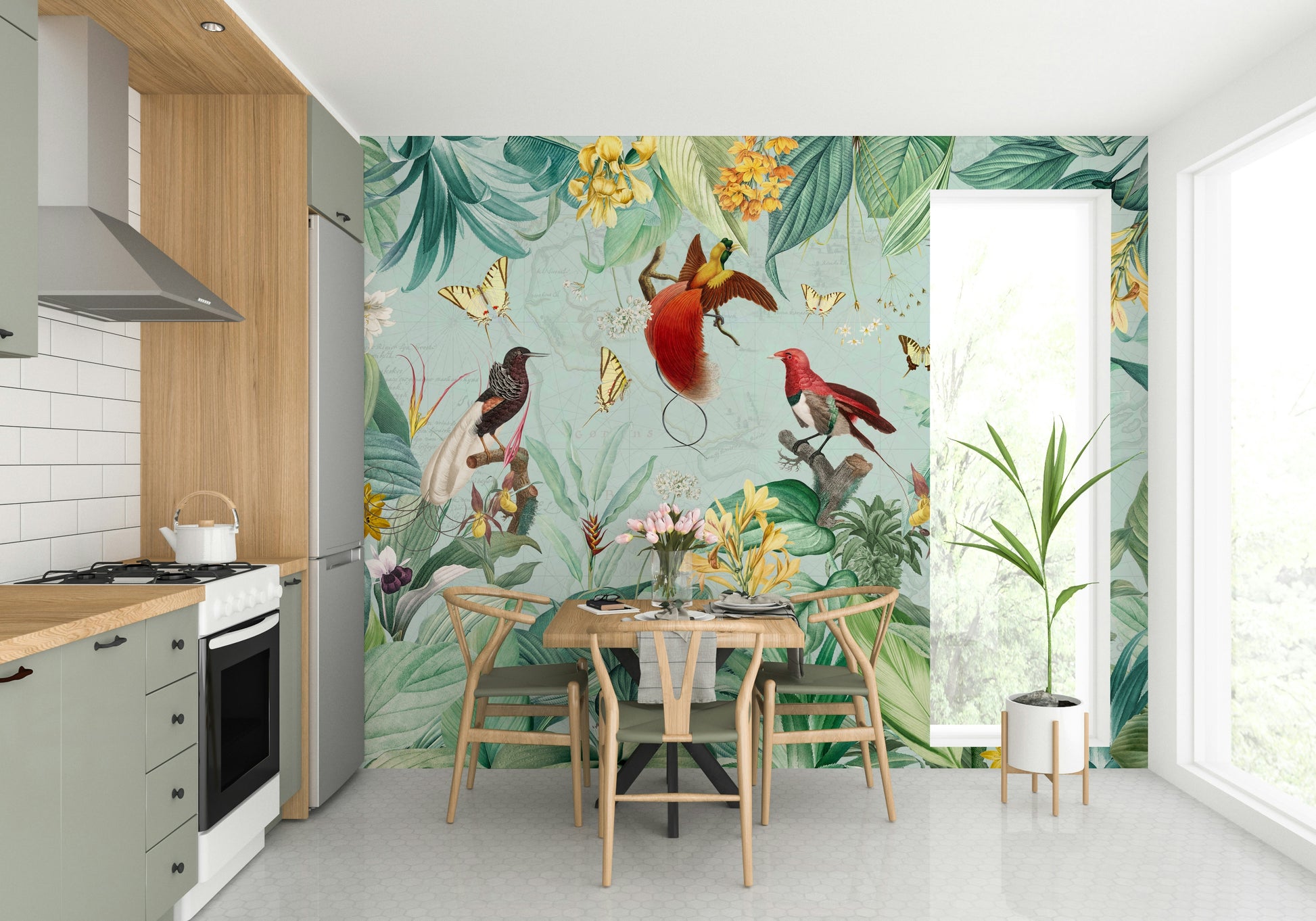 Tropical Birds of Paradise Mural for Home Interiors.


