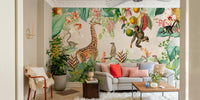 Wild safari with botanical details wall mural

