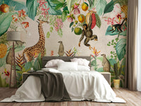 Lush jungle wall mural with vibrant botanical life

