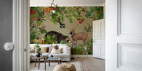 Mystical forest wall mural with trees and foliage

