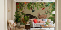 Botanical forest mural with a quiet atmosphere

