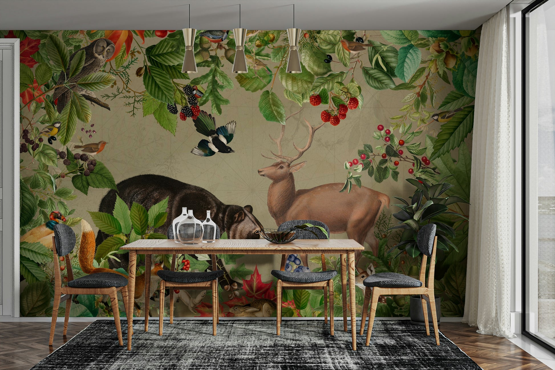 Whispers of the Wildwood mural with forest details

