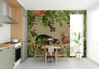 Enchanted woodland wallpaper in soft earthy tones


