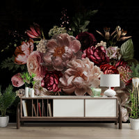 Nocturne in Bloom wall mural with dark florals

